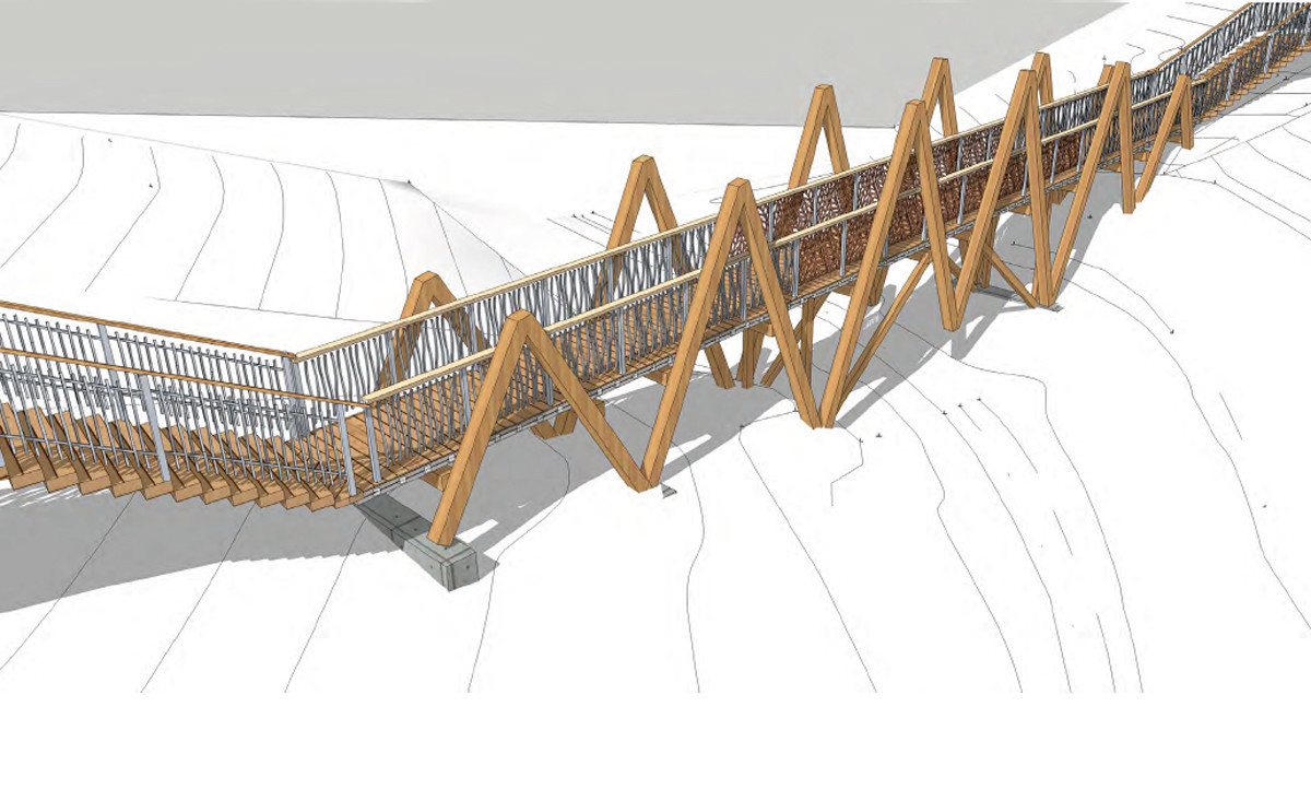 Аксонометрия пешеходного моста над оврагом