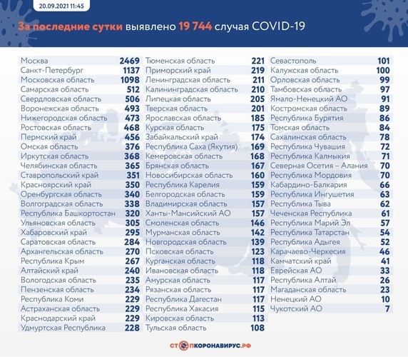 В России выявили 19 744 заразившихся коронавирусом