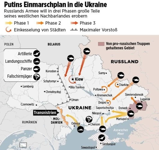 Немецкие СМИ опубликовали карту возможного вторжения России на Украину