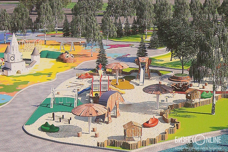 Детский парк «Континент», общий вид на песочницу