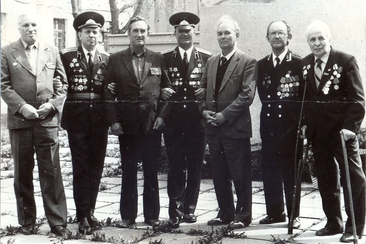 День Победы в КИСИ, 1985 год. Слева направо: Лебедев П.П., Концевой А.И, Замалеев Х.З., Зубулин А.В., Сунгатуллин Я.Г., Ихсанов Х.Х., Субаев Г.Г.