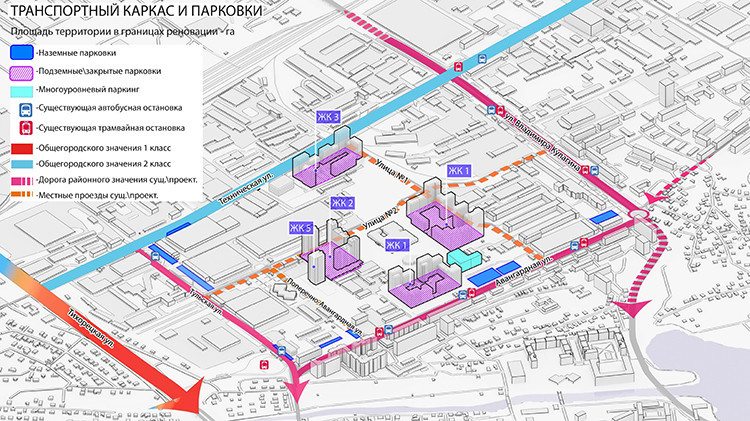 Транспортный каркас и парковки