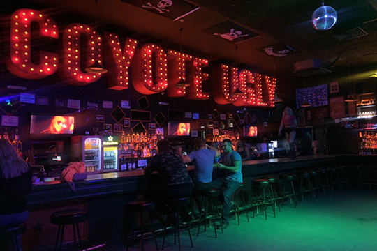 В баре «Гадкий Койот» тоже было немноголюдно — заведение отменило вечеринку Rock & Fetish night и выступление диджея LOSKIN, танцпол пустовал