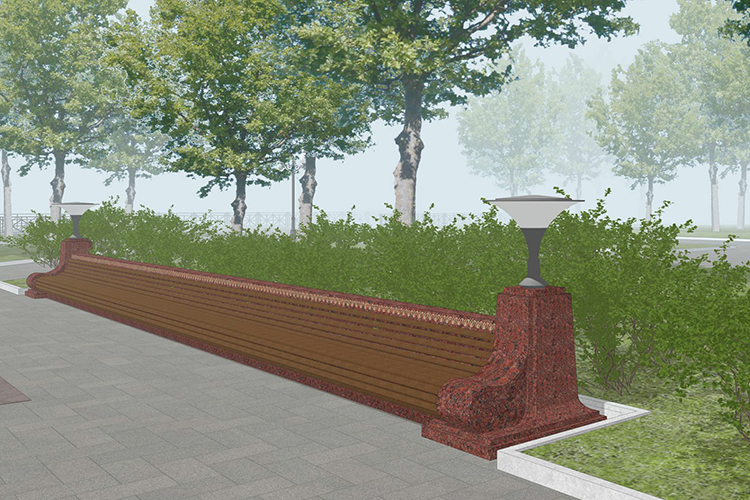 Помимо самого памятника, будет также установлена протяженная монументальная скамейка с торшерами, чтобы придать значимость месту