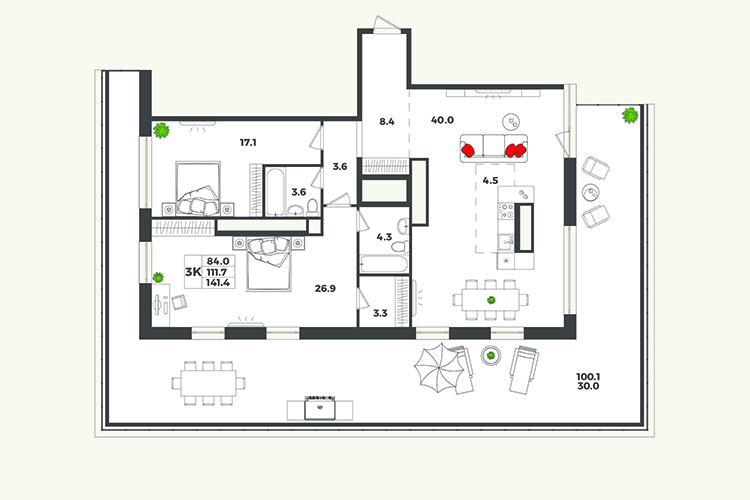 В «Квартале Ю» отражены самые разные сценарии, в наличии квартиры от 43 до 170 квадратных метров. Причем в каждом случае предусмотрены максимально рациональные планировки