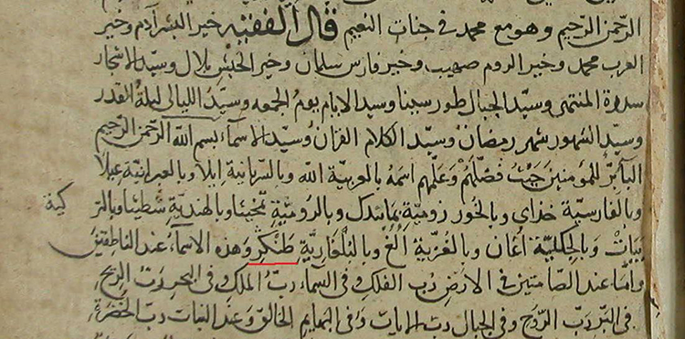 В случае с книгой там указано велярное носовое согласное, которое в современном татарском алфавите представлено буквой «ң». В «Зухрат ар-рийад ва нузхат ал-кулюб ал-мирад» она обозначена как «ڭ» с тремя точками над буквой каф