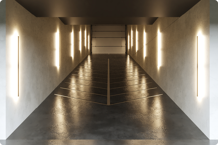 Подземный паркинг лаунж-домов оснащен плавной рампой для мягкого въезда и премиальным топпинг-покрытием бетона — эта дополнительная деталь украшает и укрепляет пространство