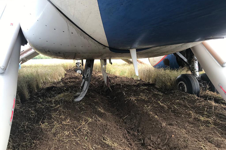 Из-за неисправности зеленой гидравлической системы самолет совершил аварийную посадку в 5:44 мск близ села Каменка в Новосибирской области