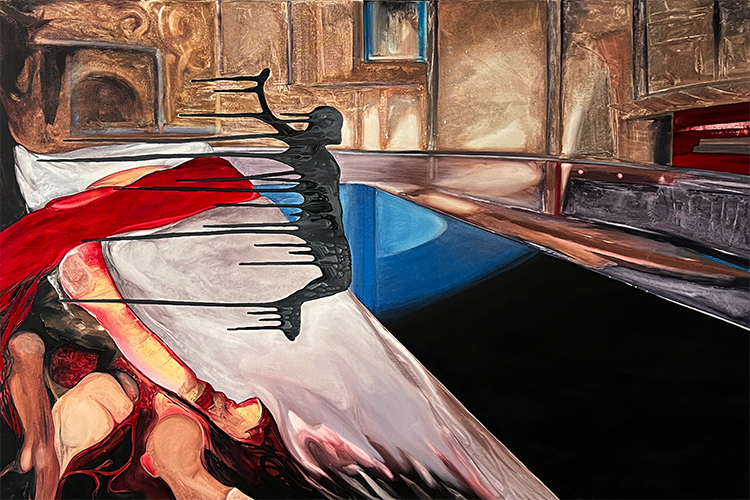 Это новая картина Ивана Плюща «Тени от слез 3». Эти произведения художника на этой неделе были доставлены в Казань из мастерской Плюща в Будапеште