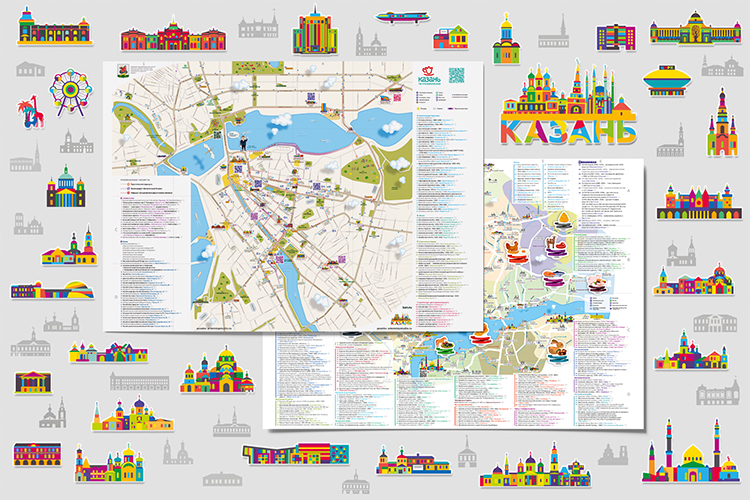 Проект имиджевой туристической карты Казани создавался более года по принципам бренд-дизайна. Карта состоит из 300+ иконок достопримечательностей, стикеров. Скоро для подобных задач можно будет обучить нейросеть. После этого дизайн проекта одним человеком занял бы около 2-х месяцев. О проекте: https://artemdapstudio.ru/map_of_kazan
