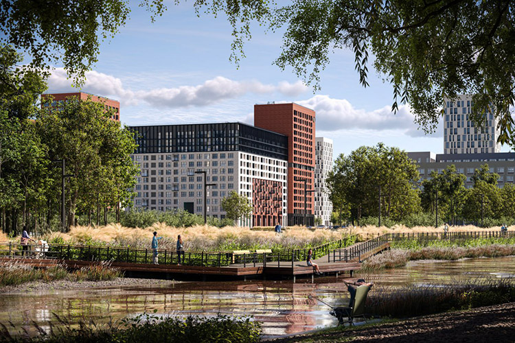 Одним из ключевых мест притяжения жителей жилого комплекса станет парк площадью почти 25 тысяч кв. м. со своим собственным озером