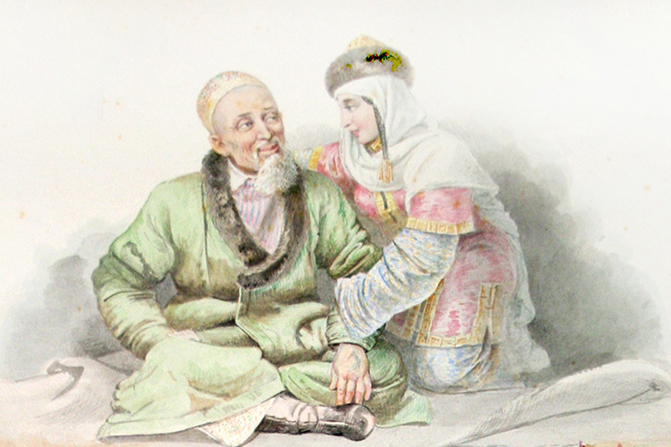 Кучум и Сузге Ханым, рисунок Михаила Знаменского, 1880-е годы