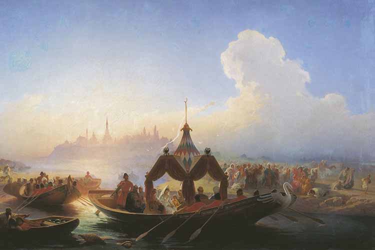 Плененная царица Сююмбике, покидающая Казань. Художник: В. Г. Худяков