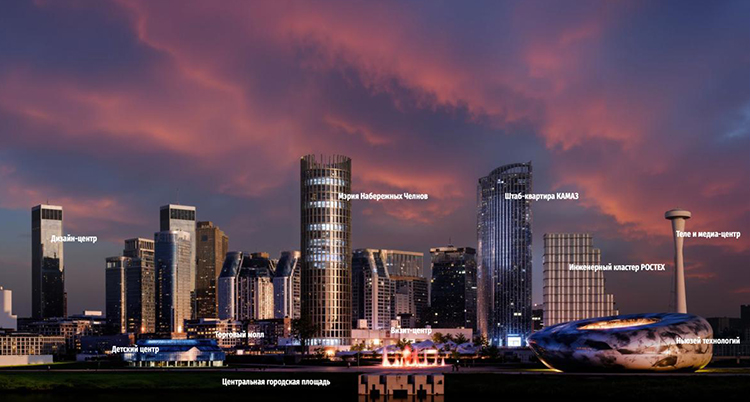 На визуализациях, представленных в мастер-плане, Челны обрастут высотками, похожими на манхэттенские небоскребы