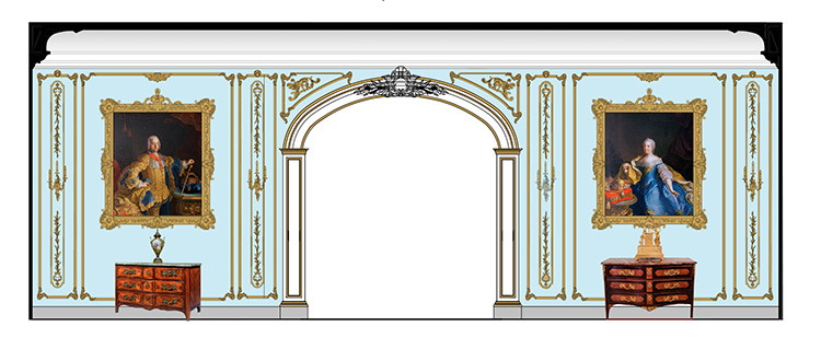 Визуализация зала Елизаветы Петровны во Дворце изящных искусств ASG Зал будут украшать парадные портреты Франца I Стефана и Марии Терезии Вальбурга Амалии Кристины и — императора и императрицы Священной Римской империи