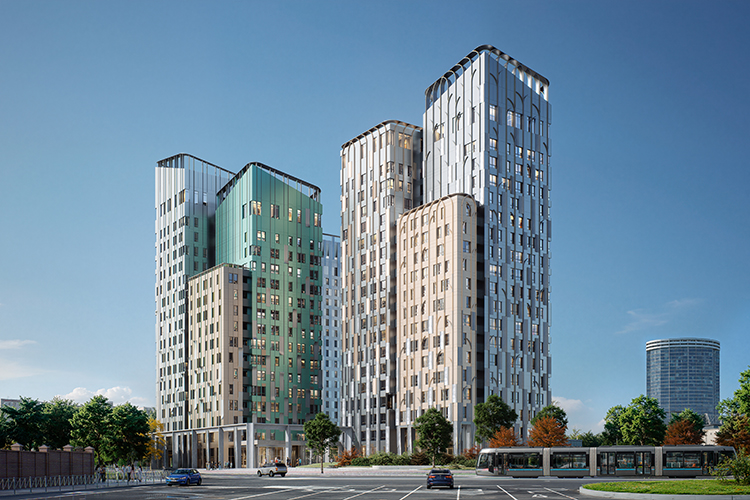 «Элементы фасада перетекают в кровлю, выходя за пределы плоскости, завершая и визуально облегчая ее»