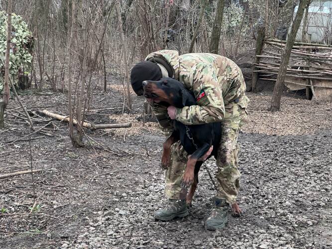 По пути Стих знакомит со своим личным питомцем &mdash; большим доберманом по кличке Айна