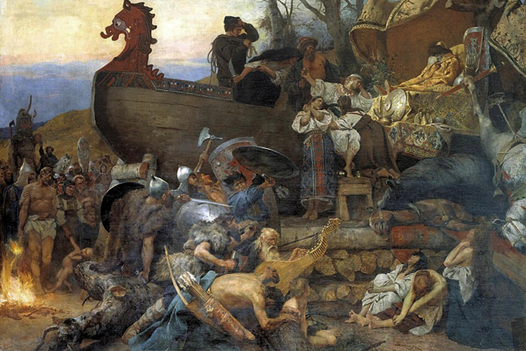 Особенно яркие впечатления оставляло описание обрядов, связанных с похоронами одного из вождей русов. Именно этот эпизод послужил основой для сюжета картины Генриха Семирадского «Похороны знатного руса в Булгаре»