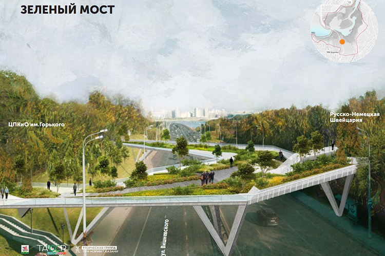 Историческую связь парка им. Горького и Русско-Немецкой Швейцарии, которую разорвали подъезды к мосту «Миллениум», восстановит пешеходный «Зеленый» мост над улицей Вишневского