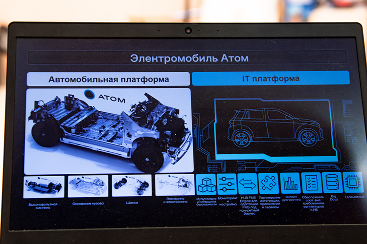 Для «Атома» была создана собственная платформа, обеспечивающая «комфорт, вместительность и минимализм исполнения». Кроме того, для электрокара разработали систему помощи ADAS L2 для управления движением, и «Атом» стал единственной компанией в России, которая получила на нее сертификат безопасности
