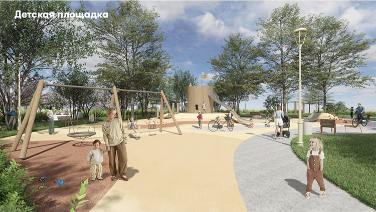 Основными функциональными зонами сквера станет детская игровая площадка, центральная площадь с фонтаном, прогулочная дорожка по периметру сквера и цветущий сад с входной зоной