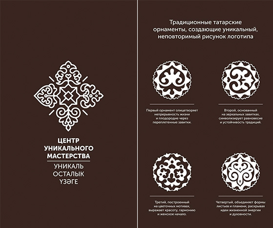 «Орнаментальные элементы логотипа имеют универсальный линейный графический стиль. Это позволяет получить на его основе большое разнообразие дополнительных фирменных элементов и паттернов»
