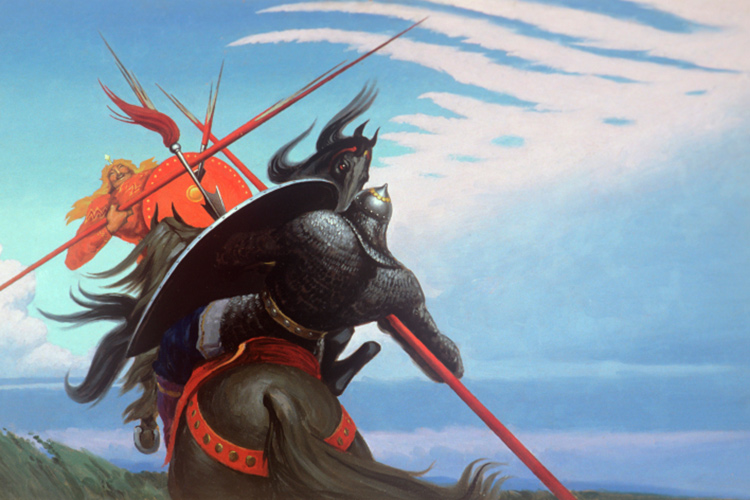 Картина «Поединок». Художник Константин Алексеевич Васильев (1942–1976). 1973 год. Репродукция
