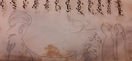«Сөйләшеп торалар» – «Беседуют». Рисунок в татарской рукописи