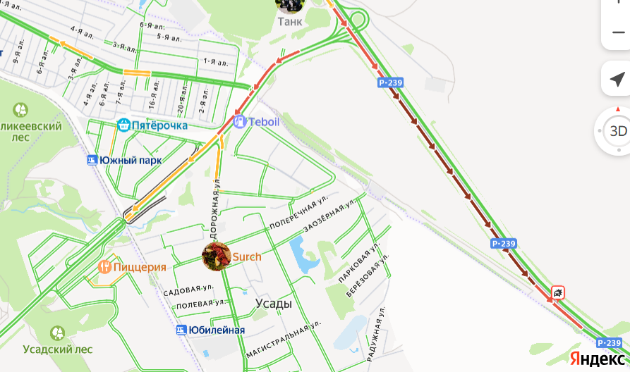 На трассе под Казанью в сторону аэропорта скопилась 3-километровая пробка из-за ДТП